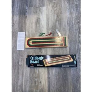 Cardinal No.62 CRIBBAGE Board 2 Player Continuous Track Solid Wood Red and Green